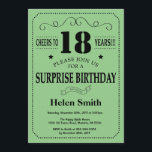Surprise 18th Birthday Black and Green Invitation<br><div class="desc">Surprise 18th Birthday Invitation Black and Green Typography. Black and Green Background. Adult Birthday. Male Men or Women Birthday. Kids Boy or Girl Lady Teen Teenage Bday Invite. 13th 15th 16th 18th 20th 21st 30th 40th 50th 60th 70th 80th 90th 100th. Any Age. For further customisation, please click the "Customise...</div>