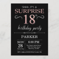 Surprise 18th Birthday Black and Rose Pink Gold