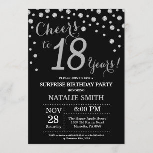 Surprise 18th Birthday Black and Silver Diamond Invitation