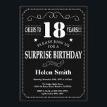Surprise 18th Birthday Black and White Chalkboard Invitation<br><div class="desc">Surprise 18th Birthday Invitation Black and White Typography. Chalkboard. Black and White Background. Adult Birthday. Male Men or Women Birthday. Kids Boy or Girl Lady Teen Teenage Bday Invite. 13th 15th 16th 18th 20th 21st 30th 40th 50th 60th 70th 80th 90th 100th. Any Age. For further customisation, please click the...</div>