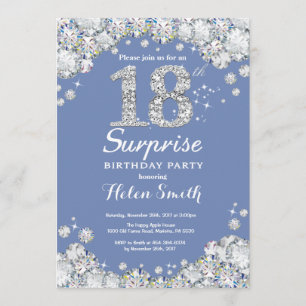 Surprise 18th Birthday Blue Silver Diamond Invitation