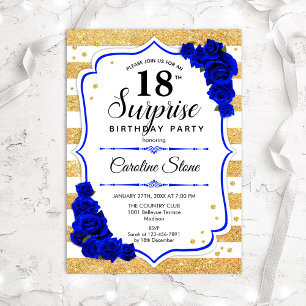 Surprise 18th Birthday - Gold White Royal Blue Invitation