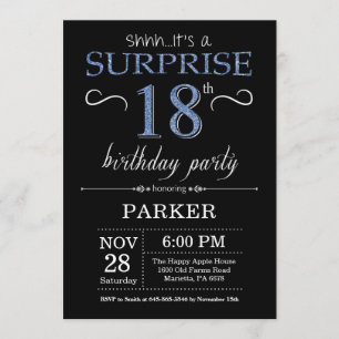 Surprise 18th Birthday Invitation Black and Blue