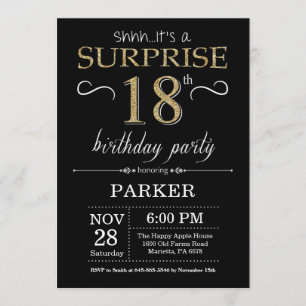 Surprise 18th Birthday Invitation Black and Gold