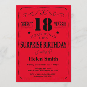 Surprise 18th Birthday Invitation Black and Red