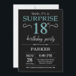 Surprise 18th Birthday Invitation Black and Teal<br><div class="desc">Surprise 18th Birthday Invitation with Black and Teal Glitter Background. Chalkboard. Adult Birthday. Men or Women Bday Invite. Any age. For further customisation,  please click the "Customise it" button and use our design tool to modify this template.</div>
