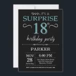 Surprise 18th Birthday Invitation Black and Teal<br><div class="desc">Surprise 18th Birthday Invitation with Black and Teal Glitter Background. Chalkboard. Adult Birthday. Men or Women Bday Invite. Any age. For further customisation,  please click the "Customise it" button and use our design tool to modify this template.</div>
