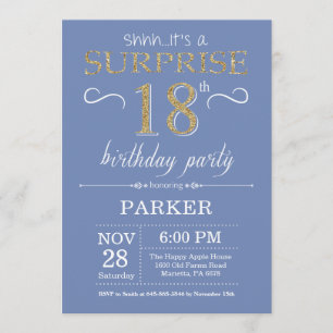 Surprise 18th Birthday Invitation Blue and Gold