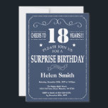 Surprise 18th Birthday Invitation Blue and White<br><div class="desc">Surprise 18th Birthday Invitation Blue and White Typography. Blue Background. Adult Birthday. Male Men or Women Birthday. Kids Boy or Girl Lady Teen Teenage Bday Invite. 13th 15th 16th 18th 20th 21st 30th 40th 50th 60th 70th 80th 90th 100th. Any Age. For further customisation, please click the "Customise it" button...</div>