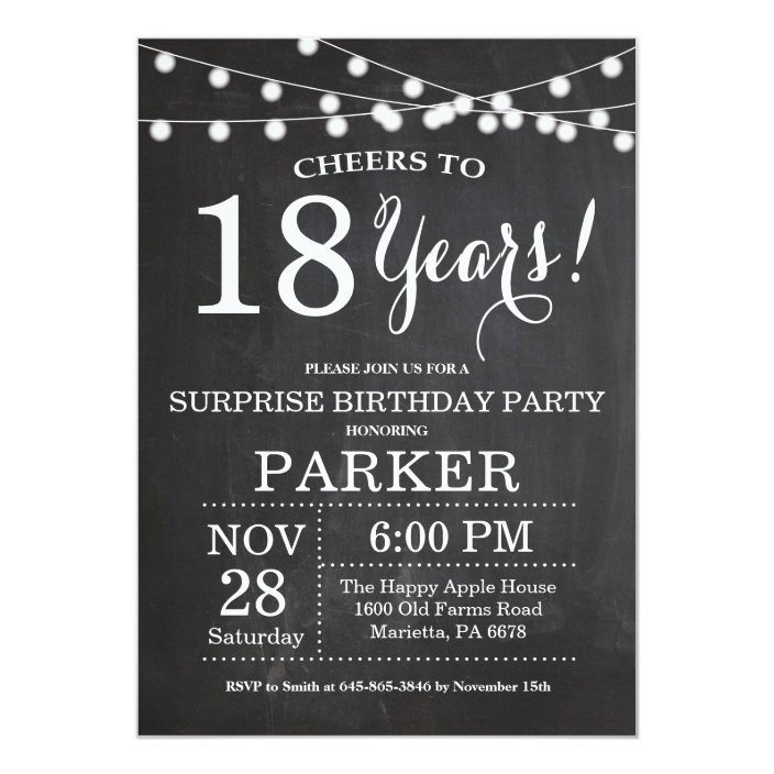 Surprise 18th Birthday Invitation Chalkboard | Zazzle.co.uk