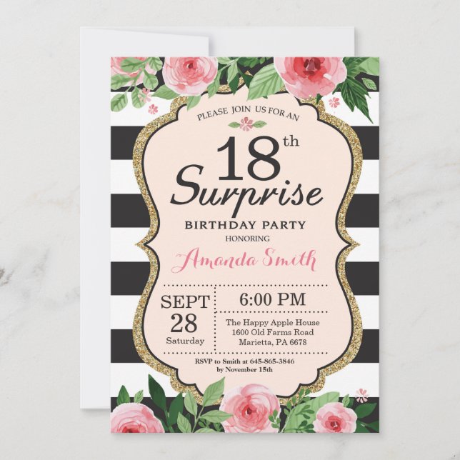 Surprise 18th Birthday Invitation Floral (Front)