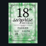 Surprise 18th Birthday Invitation Green Glitter<br><div class="desc">Surprise 18th Birthday Invitation with Green String Lights with Green Glitter Background. Green Birthday. Adult Birthday. Men or Women Bday Invite. 13th 15th 16th 18th 20th 21st 30th 40th 50th 60th 70th 80th 90th 100th, Any age. For further customisation, please click the "Customise it" button and use our design tool...</div>
