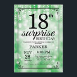 Surprise 18th Birthday Invitation Green Glitter<br><div class="desc">Surprise 18th Birthday Invitation with Green String Lights with Green Glitter Background. Green Birthday. Adult Birthday. Men or Women Bday Invite. 13th 15th 16th 18th 20th 21st 30th 40th 50th 60th 70th 80th 90th 100th, Any age. For further customisation, please click the "Customise it" button and use our design tool...</div>