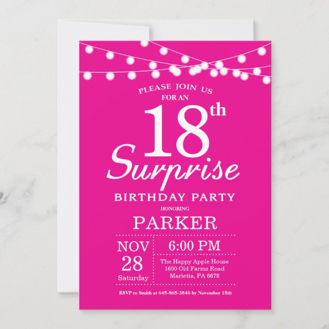 Surprise 18th Birthday Invitation Hot Pink (Front)