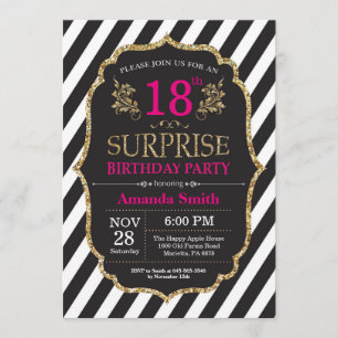 Surprise 18th Birthday Invitation Pink Black Gold