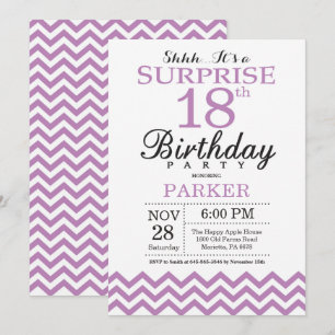 Surprise 18th Birthday Invitation Purple Chevron