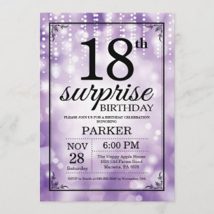 Surprise 18th Birthday Invitation Purple Glitter