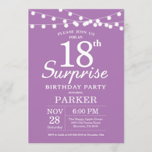 Surprise 18th Birthday Invitation Purple Lavender
