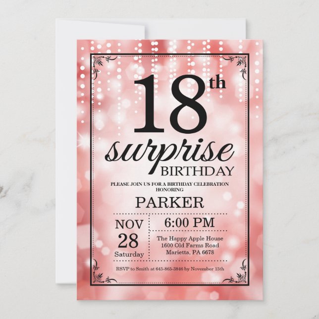 Surprise 18th Birthday Invitation Red Glitter (Front)