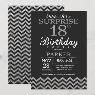 Surprise 18th Birthday Invitation Silver Glitter