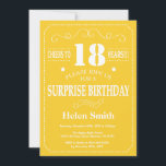 Surprise 18th Birthday Invitation Yellow and White<br><div class="desc">Surprise 18th Birthday Invitation Yellow and White Typography. Yellow Background. Adult Birthday. Male Men or Women Birthday. Kids Boy or Girl Lady Teen Teenage Bday Invite. 13th 15th 16th 18th 20th 21st 30th 40th 50th 60th 70th 80th 90th 100th. Any Age. For further customisation, please click the "Customise it" button...</div>