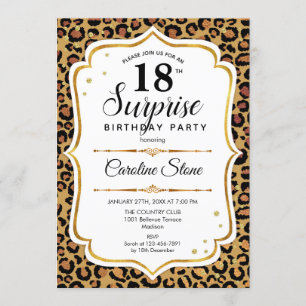 Surprise 18th Birthday - Leopard Gold White Invitation