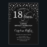 Surprise 18th Birthday Party - Black Silver Invitation<br><div class="desc">Surprise 18th Birthday Party Invitation.
Elegant design in black and faux glitter silver. Features script font and diamonds confetti. Cheers to 18 Years! Message me if you need further customization.</div>