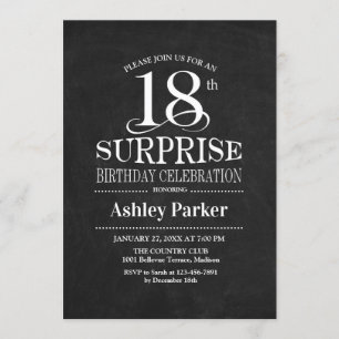 Surprise 18th Birthday Party - Black White Invitation