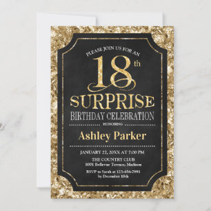 Surprise 18th Birthday Party - Gold Black Invitation