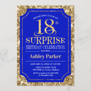 Surprise 18th Birthday Party - Gold Royal Blue Invitation