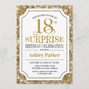 Surprise 18th Birthday Party - Gold White Invitation