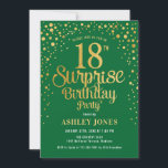 Surprise 18th Birthday Party - Green & Gold Invitation<br><div class="desc">Surprise 18th Birthday Party Invitation.
Elegant design in forest green and faux glitter gold. Features stylish script font and confetti. Message me if you need custom age.</div>