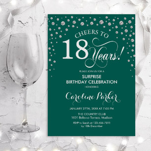 Surprise 18th Birthday Party - Green Silver Invitation