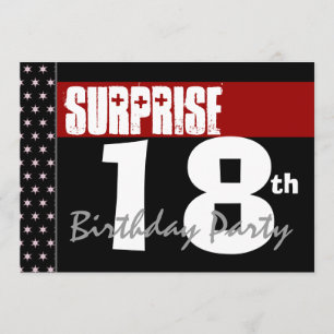 Surprise 18th Birthday Party Modern Black and Red Invitation