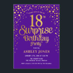 Surprise 18th Birthday Party - Purple & Gold Invitation<br><div class="desc">Surprise 18th Birthday Party Invitation.
Elegant design in dark royal purple and faux glitter gold. Features stylish script font and confetti. Message me if you need custom age.</div>