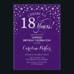 Surprise 18th Birthday Party - Purple Silver Invitation<br><div class="desc">Surprise 18th Birthday Party Invitation.
Elegant design in purple and faux glitter silver. Features script font and diamonds confetti. Cheers to 18 Years! Message me if you need further customization.</div>