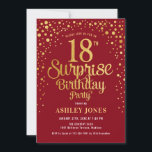 Surprise 18th Birthday Party - Red & Gold Invitation<br><div class="desc">Surprise 18th Birthday Party Invitation.
Elegant design in dark red and faux glitter gold. Features stylish script font and confetti. Message me if you need custom age.</div>
