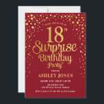 Surprise 18th Birthday Party - Red & Gold Invitation<br><div class="desc">Surprise 18th Birthday Party Invitation.
Elegant design in dark red and faux glitter gold. Features stylish script font and confetti. Message me if you need custom age.</div>