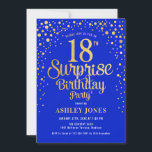 Surprise 18th Birthday Party - Royal Blue & Gold Invitation<br><div class="desc">Surprise 18th Birthday Party Invitation.
Elegant design in royal blue and faux glitter gold. Features stylish script font and confetti. Message me if you need custom age.</div>