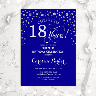 Surprise 18th Birthday Party - Royal Blue Silver Invitation