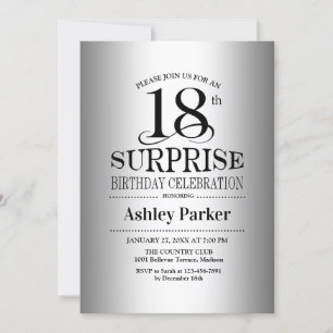Surprise 18th Birthday Party - Silver Invitation