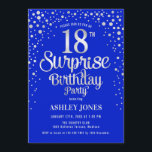 Surprise 18th Birthday Party - Silver & Royal Blue Invitation<br><div class="desc">Surprise 18th Birthday Party Invitation.
 Elegant design in royal blue and faux glitter silver. Features stylish script font and confetti. Message me if you need custom age.</div>