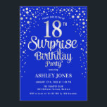 Surprise 18th Birthday Party - Silver & Royal Blue Invitation<br><div class="desc">Surprise 18th Birthday Party Invitation.
 Elegant design in royal blue and faux glitter silver. Features stylish script font and confetti. Message me if you need custom age.</div>