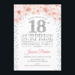 Surprise 18th Birthday Party - White Gold Pink Invitation<br><div class="desc">Surprise 18th Birthday Party Invitation.
Elegant design in faux glitter silver,  white and pink. Features confetti,  script font and watercolor blush pink flowers. Message me if you need further customization.</div>
