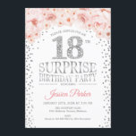 Surprise 18th Birthday Party - White Gold Pink Invitation<br><div class="desc">Surprise 18th Birthday Party Invitation.
Elegant design in faux glitter silver,  white and pink. Features confetti,  script font and watercolor blush pink flowers. Message me if you need further customization.</div>