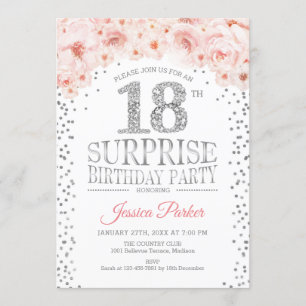 Surprise 18th Birthday Party - White Gold Pink Invitation