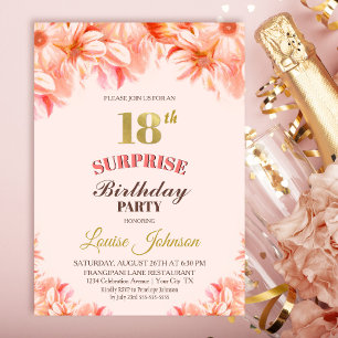 Surprise 18th Birthday Pink Gold Floral Party Invi Invitation