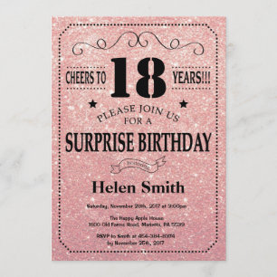 Surprise 18th Birthday Pink Rose Gold Glitter Invitation