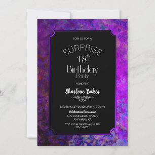 Surprise 18th Birthday Purple and Black Party Invitation