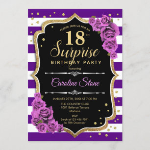 Surprise 18th Birthday - Purple Gold Invitation